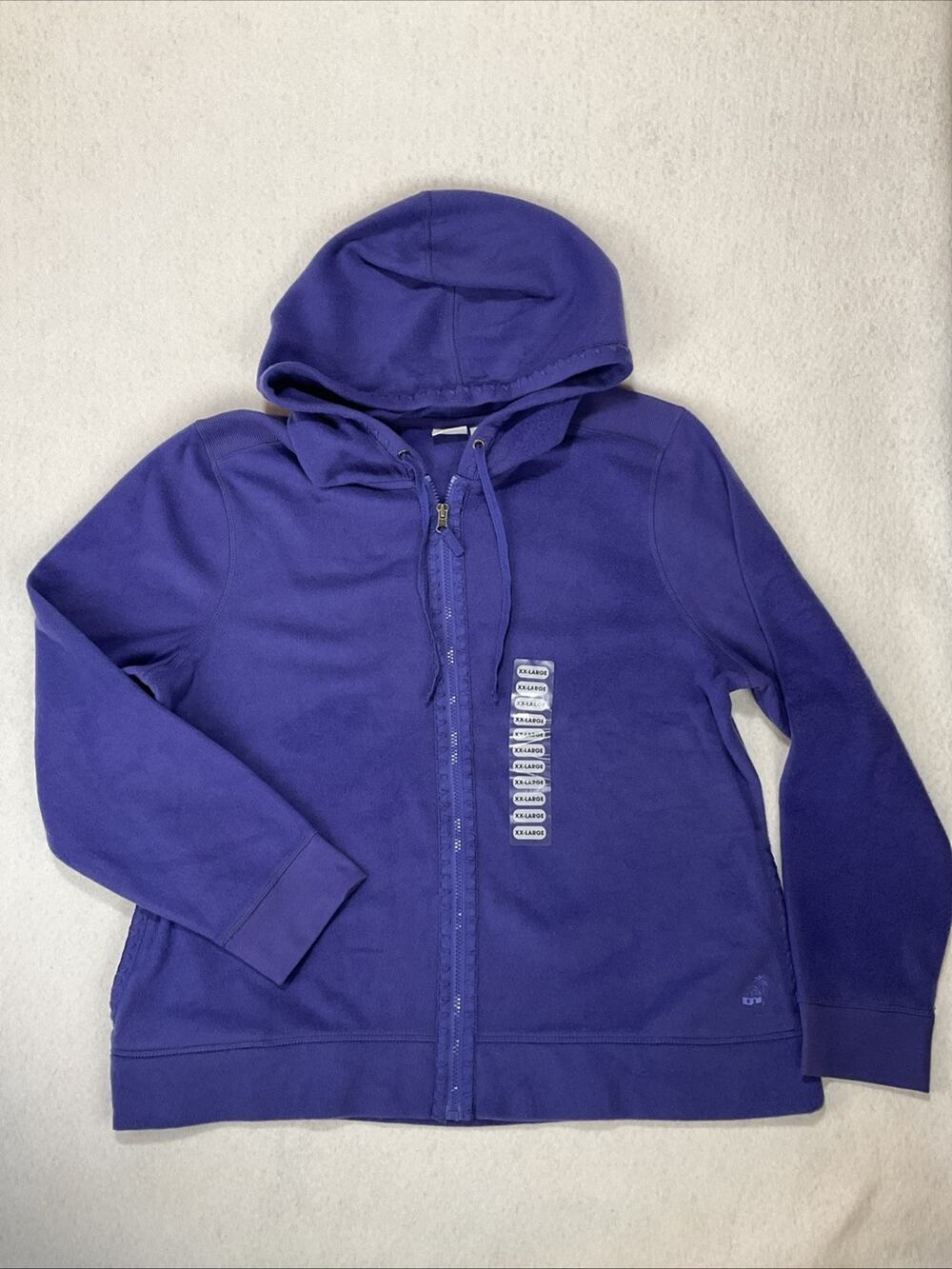 NWT Caribbean Joe Island Supply Co Purple Zip Fleece Hoodie Womens XXL Dopamine